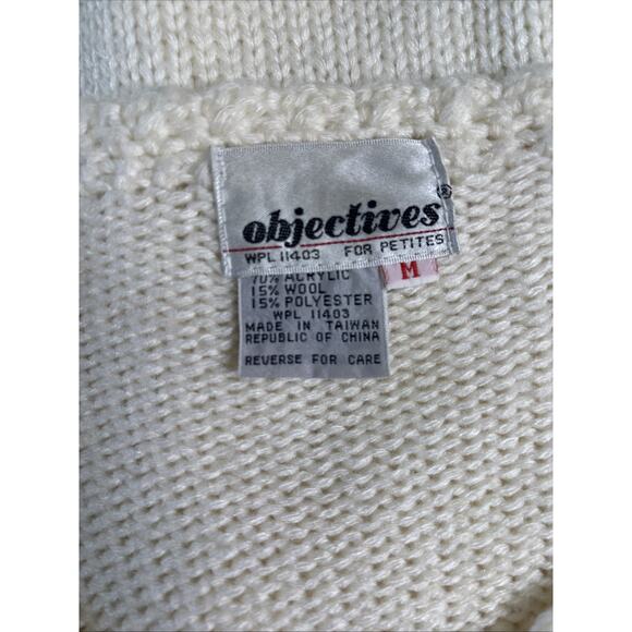 VTG Objectives Petite Cottage Cardigan Sweater Sz M Ivory Pearl Button Soft Girl - Picture 3 of 8
